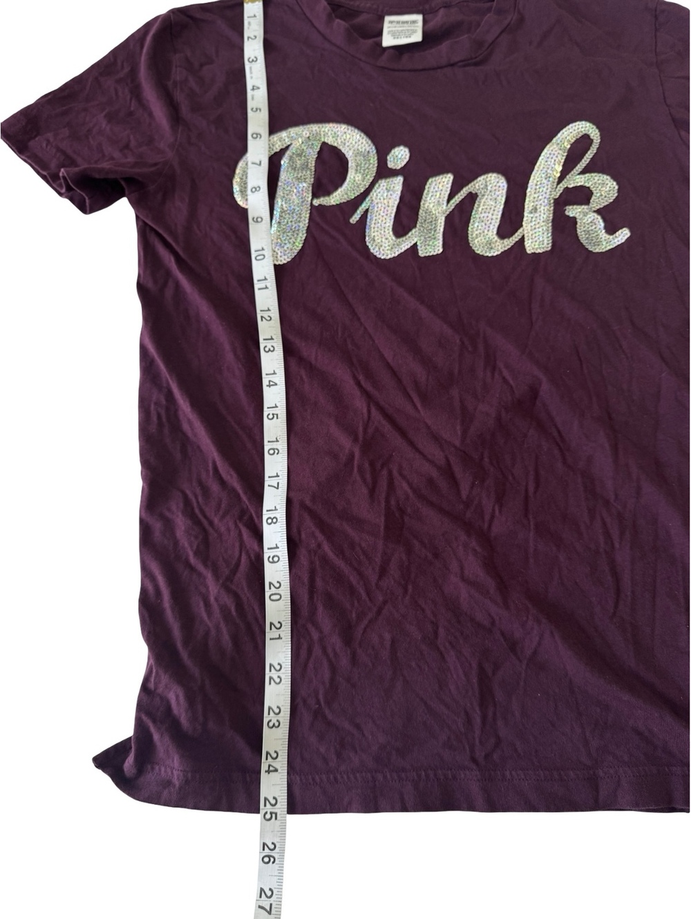 Victoria’s Secret PINK Sequin Logo Tee Women’s XS Purple Y2K McBling Bling